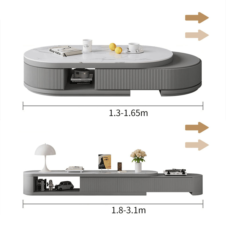 Elegant White & Gray Sintered Stone Tea Table with Pine Wood Base hjl-1203