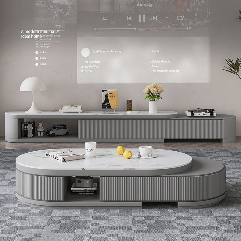 Elegant White & Gray Sintered Stone TV Cabinet with Pine Wood Finish hjl-1204