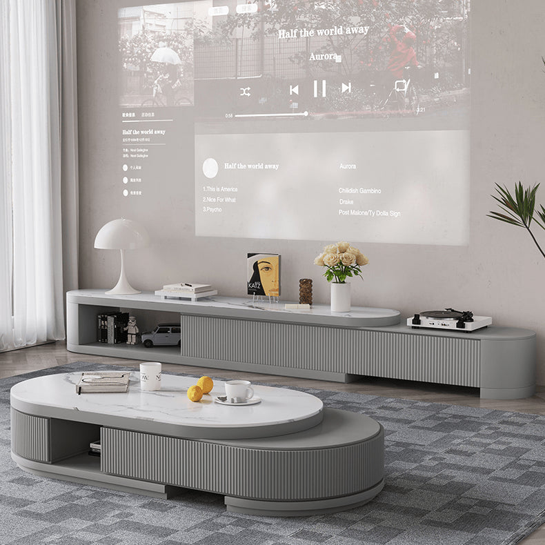 Elegant White & Gray Sintered Stone TV Cabinet with Pine Wood Finish hjl-1204