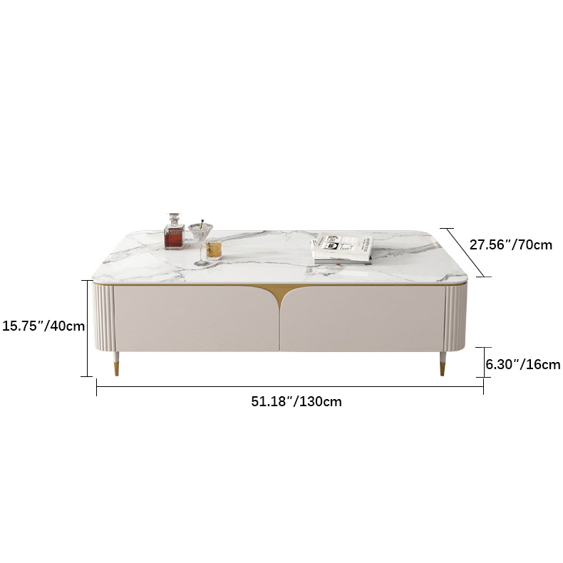 Luxurious White & Beige Sintered Stone Tea Table with Pine and Solid Wood Finish hjl-1205