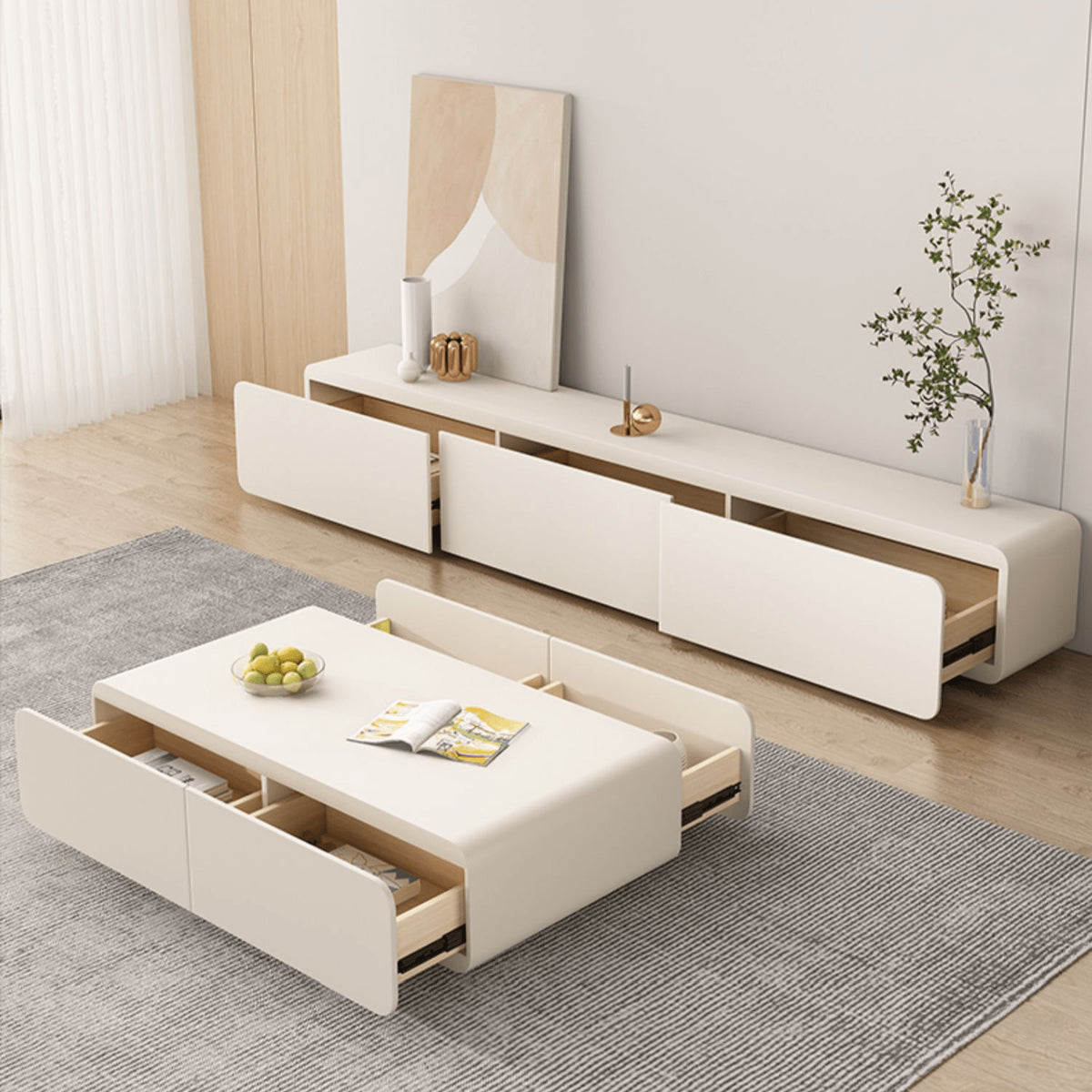 Modern Beige Pine Wood TV Cabinet for Stylish Living Rooms hjl-1208