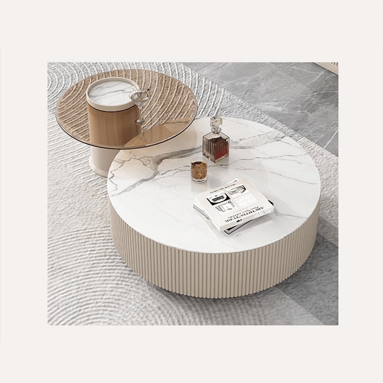Sleek White & Khaki TV Cabinet with Durable Sintered Stone and Pine Wood Finish hjl-1210