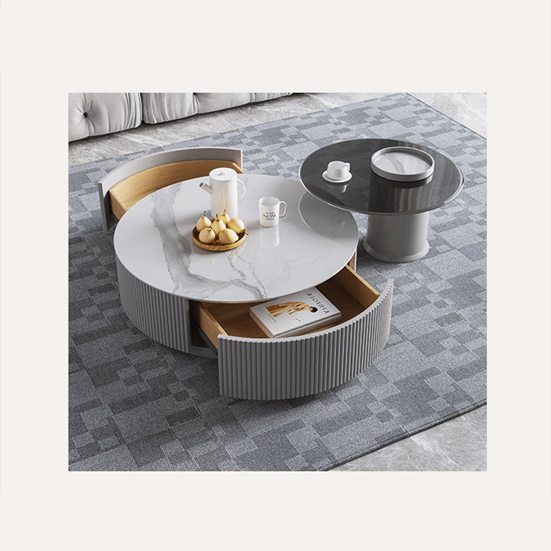 Elegant Tea Table - Modern Sintered Stone & Pine Wood in White Gray Black hjl-1211