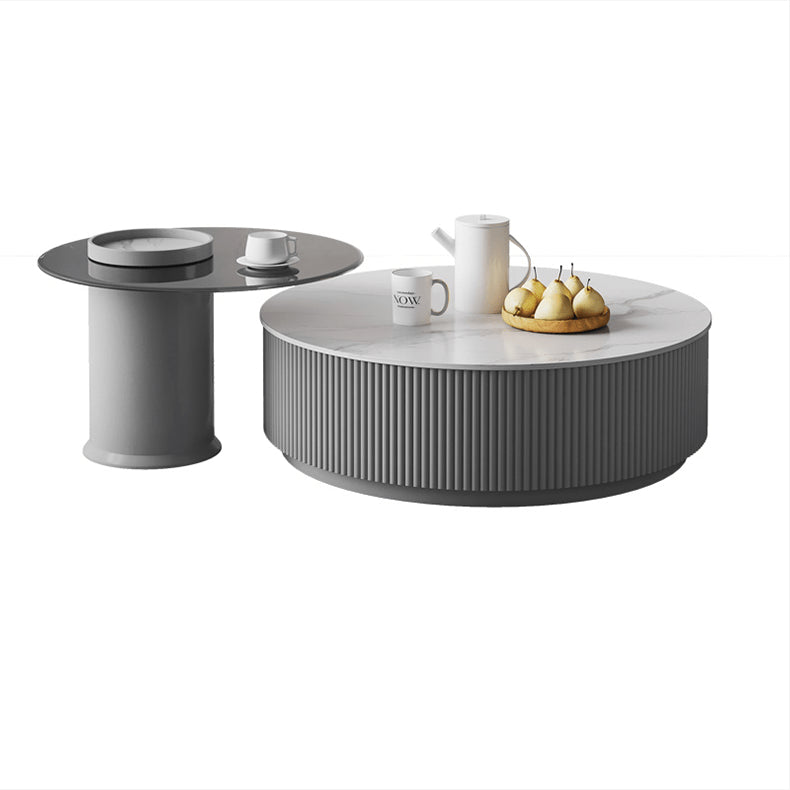 Elegant Tea Table - Modern Sintered Stone & Pine Wood in White Gray Black hjl-1211