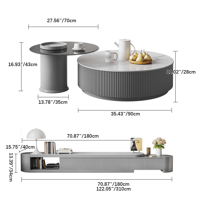 Elegant Tea Table - Modern Sintered Stone & Pine Wood in White Gray Black hjl-1211