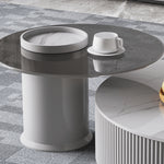 Modern TV Cabinet with White Gray Sintered Stone and Pine Wood Finish hjl-1212