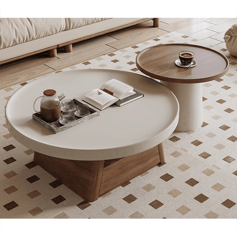 Elegant Beige Brown Solid Wood Tea Table for Cozy Living Spaces hjl-1230