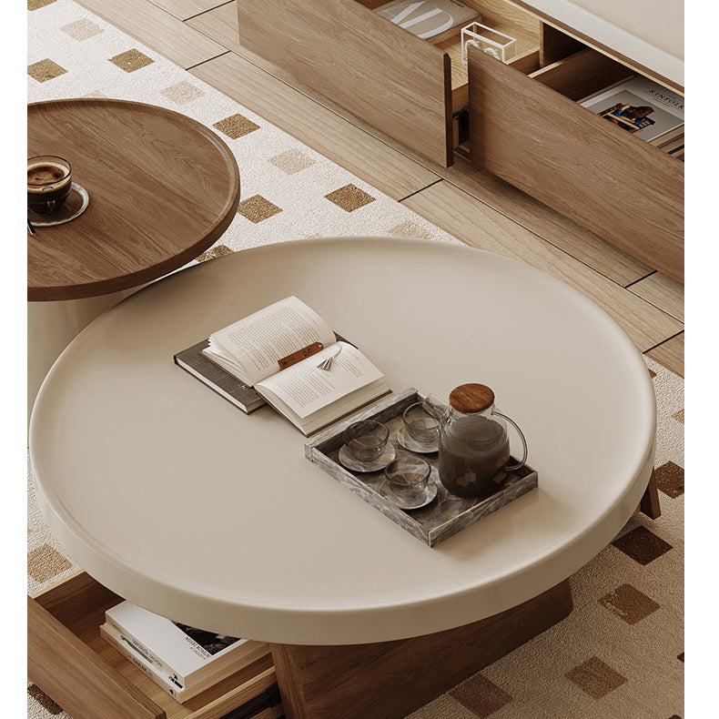 Elegant Beige Brown Solid Wood Tea Table for Cozy Living Spaces hjl-1230