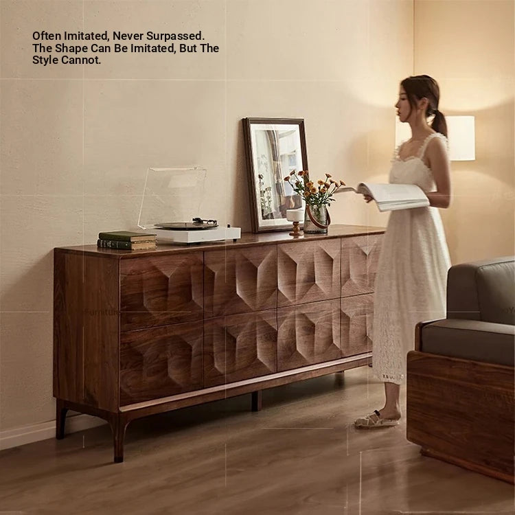 Stylish Black Walnut Wood Cabinet with Unique Geometric Design - Modern Home Storage Solution hjy-5006