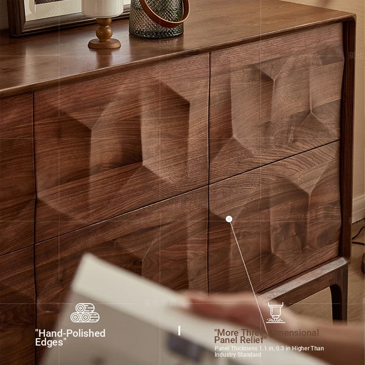 Stylish Black Walnut Wood Cabinet with Unique Geometric Design - Modern Home Storage Solution hjy-5006
