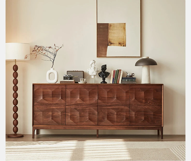 Stylish Black Walnut Wood Cabinet with Unique Geometric Design - Modern Home Storage Solution hjy-5006