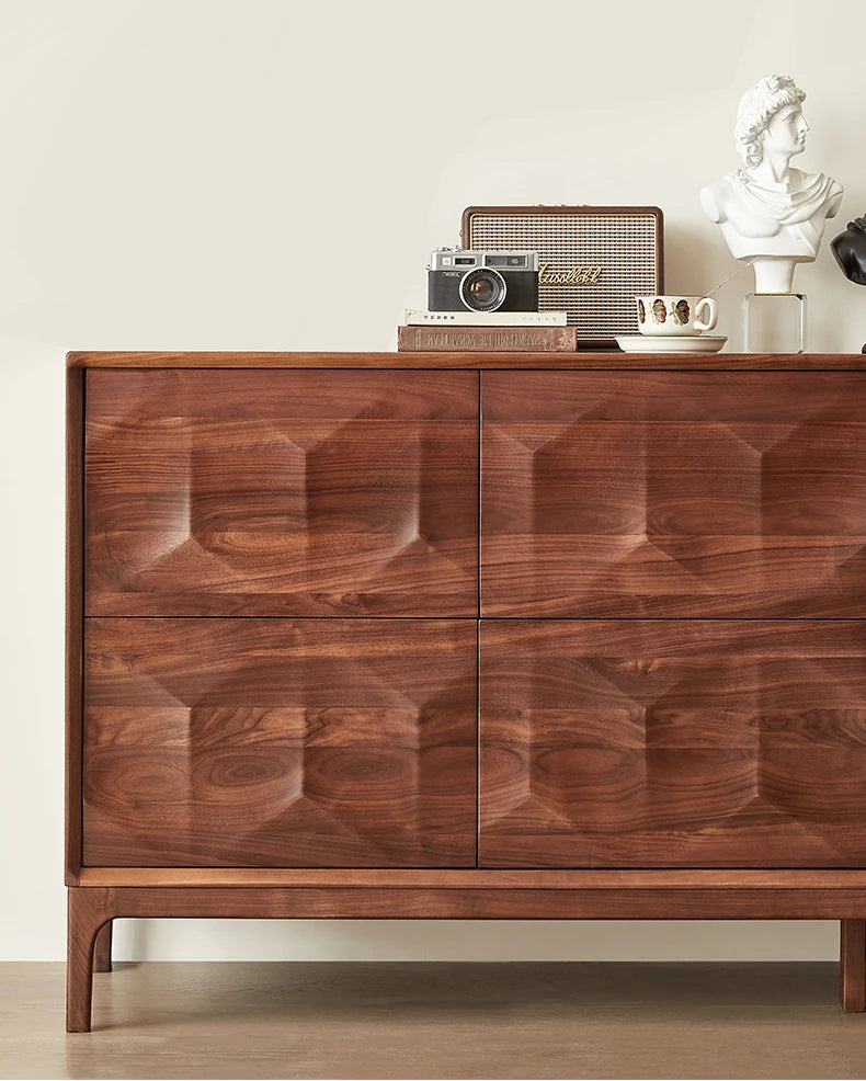 Stylish Black Walnut Wood Cabinet with Unique Geometric Design - Modern Home Storage Solution hjy-5006