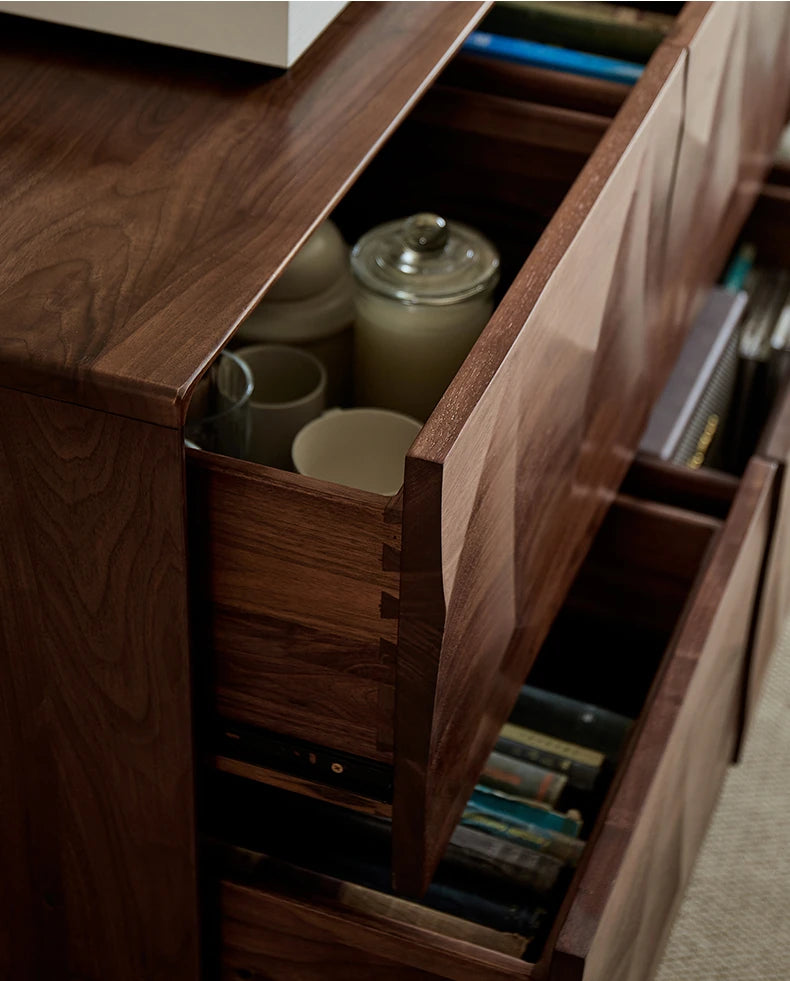 Stylish Black Walnut Wood Cabinet with Unique Geometric Design - Modern Home Storage Solution hjy-5006