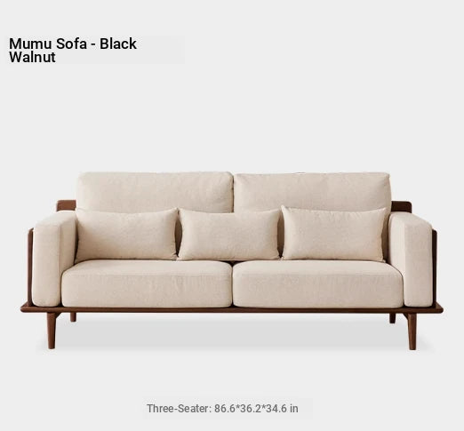 Stylish Black Walnut Wood Sofa with Pearl Cotton and Down Cotton-Ramie Upholstery - Perfect for Modern Living Spaces! hjy-5007