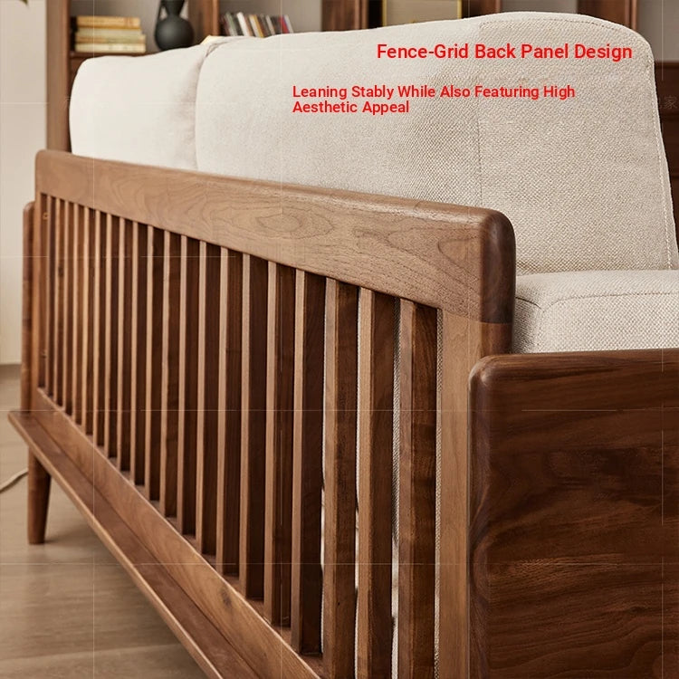 Stylish Black Walnut Wood Sofa with Pearl Cotton and Down Cotton-Ramie Upholstery - Perfect for Modern Living Spaces! hjy-5007