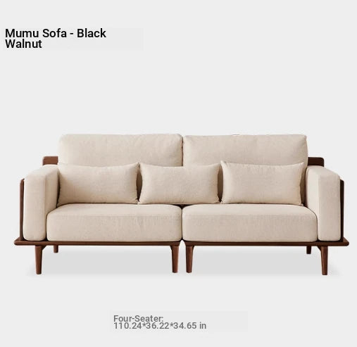 Stylish Black Walnut Wood Sofa with Pearl Cotton and Down Cotton-Ramie Upholstery - Perfect for Modern Living Spaces! hjy-5007