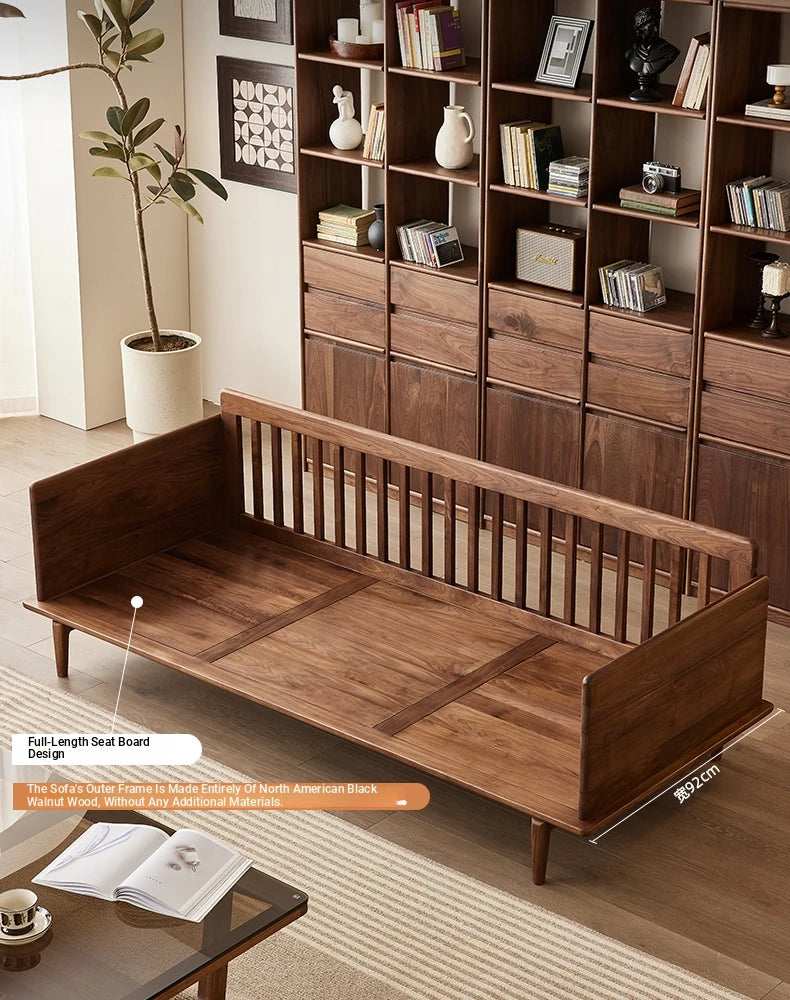 Stylish Black Walnut Wood Sofa with Pearl Cotton and Down Cotton-Ramie Upholstery - Perfect for Modern Living Spaces! hjy-5007