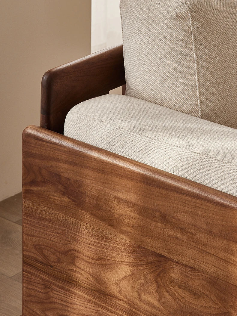 Stylish Black Walnut Wood Sofa with Pearl Cotton and Down Cotton-Ramie Upholstery - Perfect for Modern Living Spaces! hjy-5007