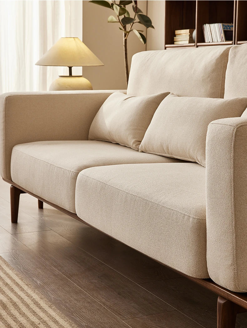 Stylish Black Walnut Wood Sofa with Pearl Cotton and Down Cotton-Ramie Upholstery - Perfect for Modern Living Spaces! hjy-5007