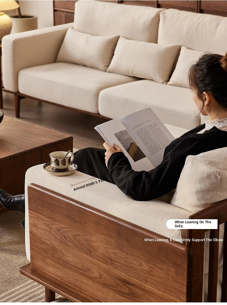 Stylish Black Walnut Wood Sofa with Pearl Cotton and Down Cotton-Ramie Upholstery - Perfect for Modern Living Spaces! hjy-5007