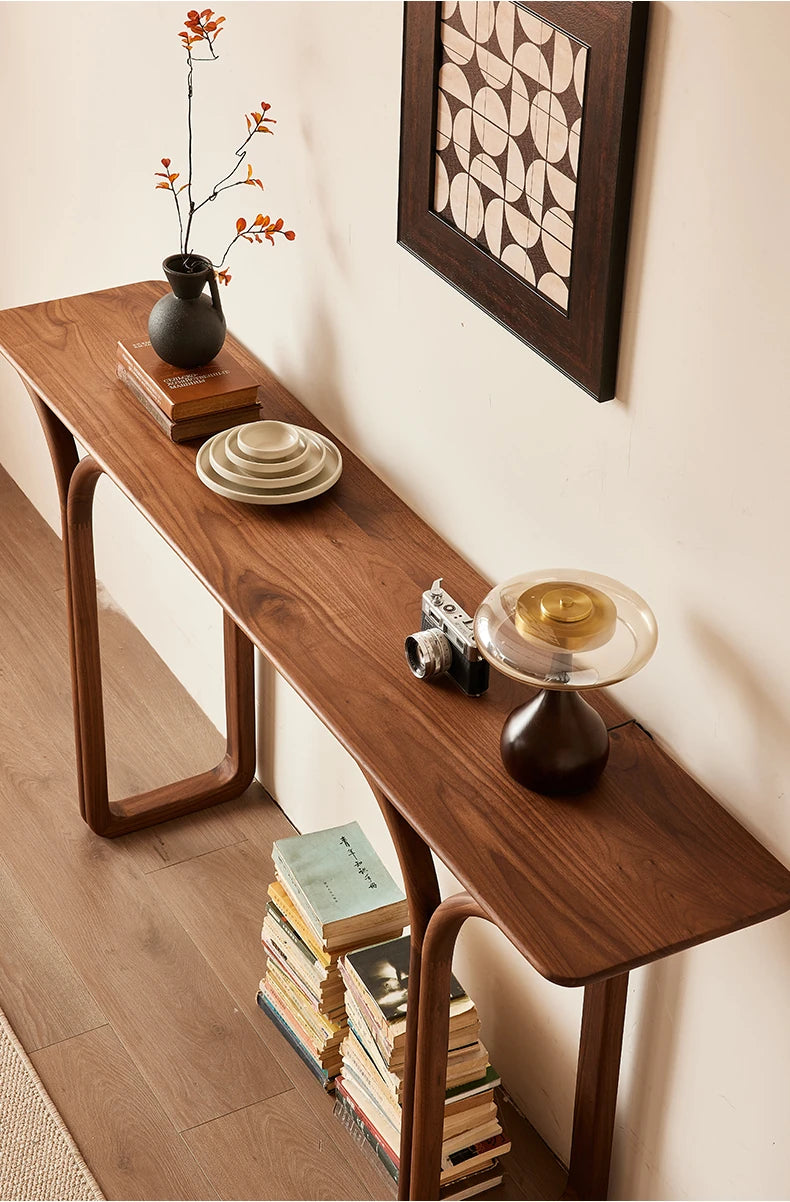 Elegant Solid Black Walnut Console Table – Modern Minimalist Design for Stylish Home Décor hjy-5008