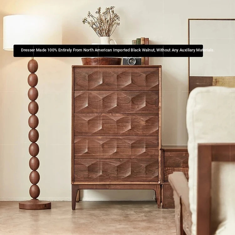 Elegant Black Walnut Dresser – Modern Design with Unique Geometric Texture, Perfect for Stylish Home Decor hjy-5009