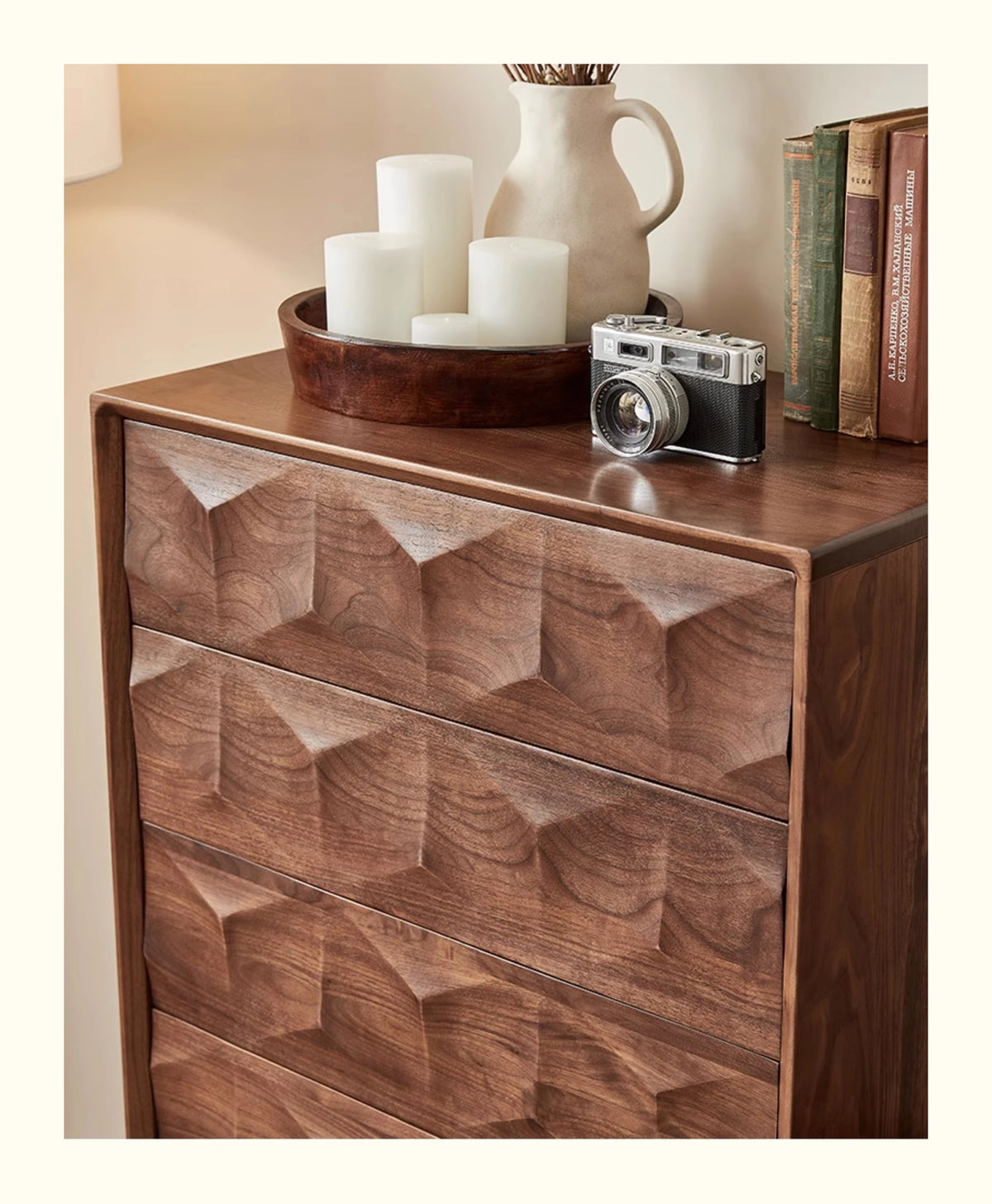 Elegant Black Walnut Dresser – Modern Design with Unique Geometric Texture, Perfect for Stylish Home Decor hjy-5009