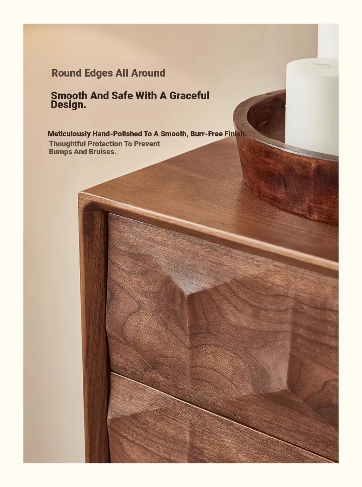 Elegant Black Walnut Dresser – Modern Design with Unique Geometric Texture, Perfect for Stylish Home Decor hjy-5009