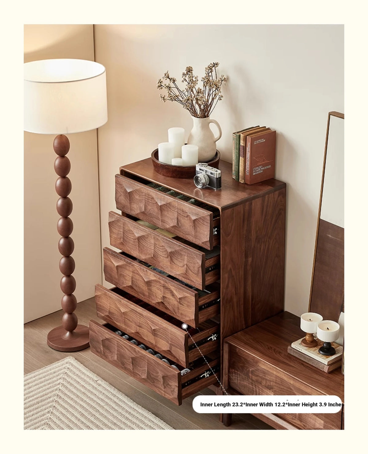 Elegant Black Walnut Dresser – Modern Design with Unique Geometric Texture, Perfect for Stylish Home Decor hjy-5009