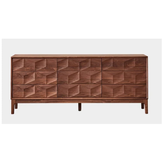 Stylish Black Walnut Wood Cabinet with Modern Geometric Design – Perfect for Home Décor and Storage hjy-5010