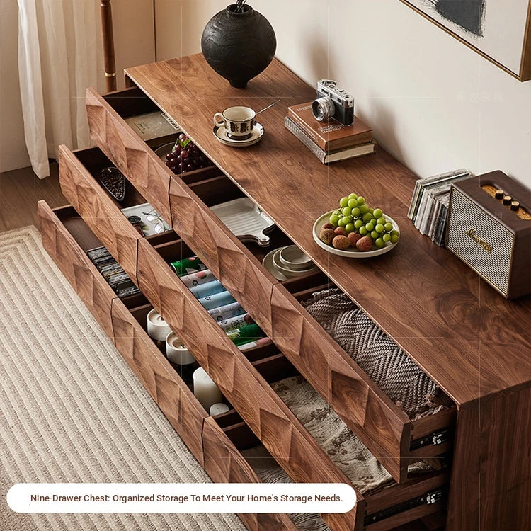 Stylish Black Walnut Wood Cabinet with Modern Geometric Design – Perfect for Home Décor and Storage hjy-5010