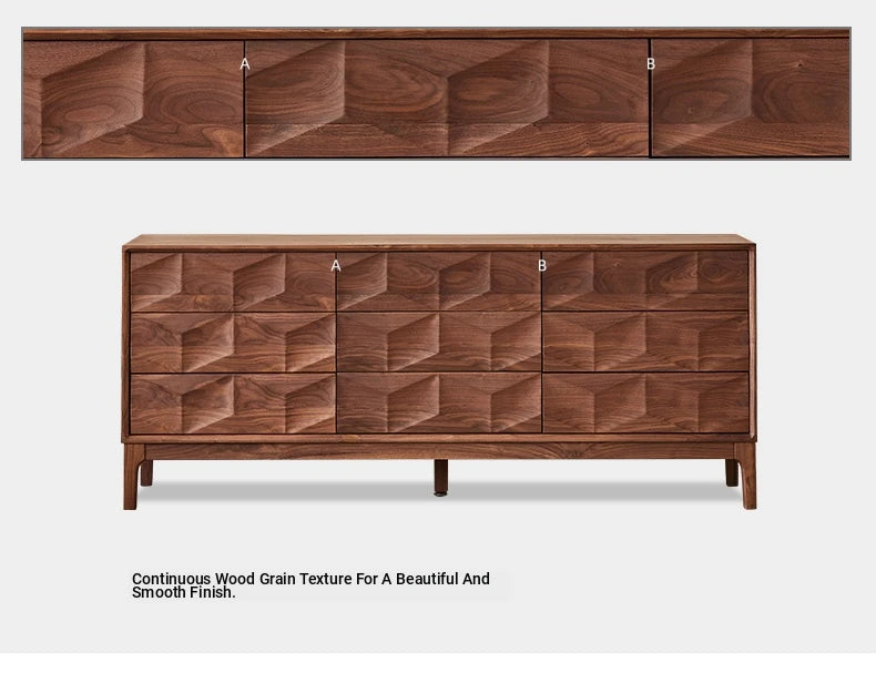 Stylish Black Walnut Wood Cabinet with Modern Geometric Design – Perfect for Home Décor and Storage hjy-5010