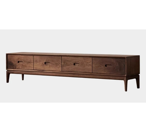 Elegant Black Walnut TV Cabinet - Modern Solid Wood Entertainment Center with Storage Drawers hjy-5011