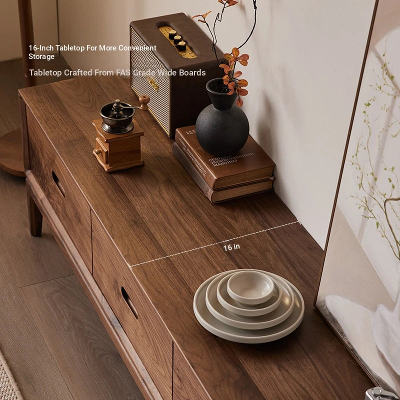 Elegant Black Walnut TV Cabinet - Modern Solid Wood Entertainment Center with Storage Drawers hjy-5011