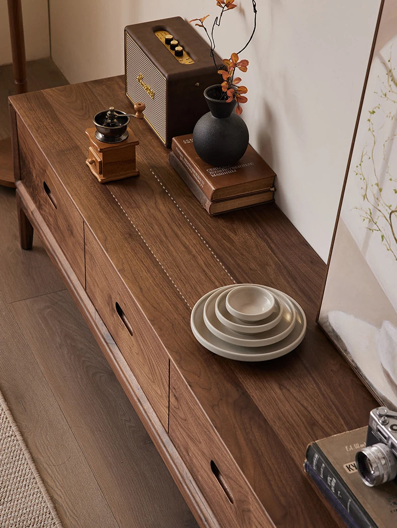 Elegant Black Walnut TV Cabinet - Modern Solid Wood Entertainment Center with Storage Drawers hjy-5011