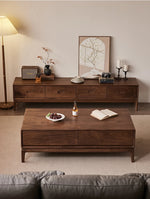 Elegant Black Walnut TV Cabinet - Modern Solid Wood Entertainment Center with Storage Drawers hjy-5011