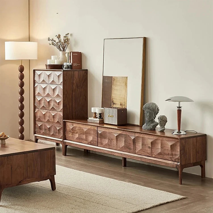 Stylish Black Walnut TV Cabinet with Geometric Design – Modern Living Room Furniture hjy-5017