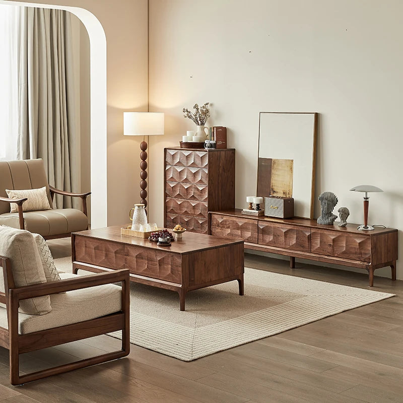 Stylish Black Walnut TV Cabinet with Geometric Design – Modern Living Room Furniture hjy-5017