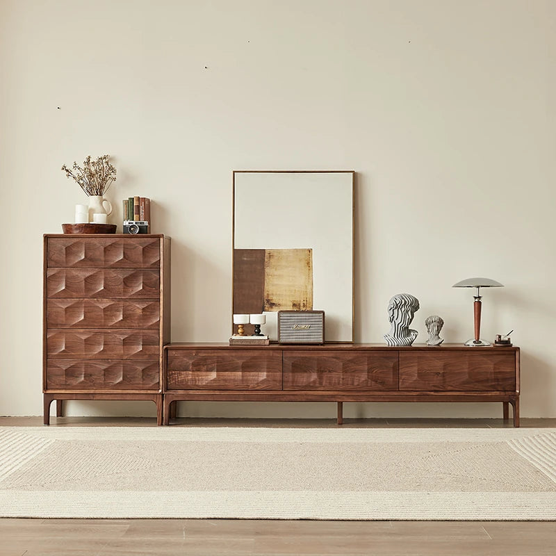 Stylish Black Walnut TV Cabinet with Geometric Design – Modern Living Room Furniture hjy-5017