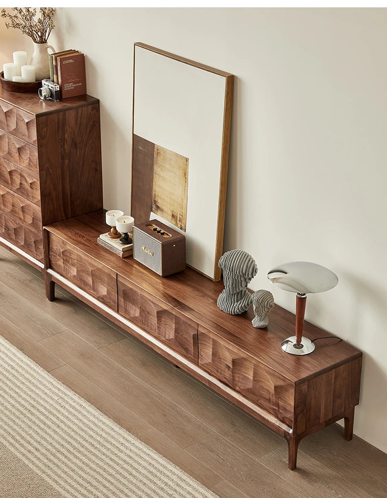 Stylish Black Walnut TV Cabinet with Geometric Design – Modern Living Room Furniture hjy-5017