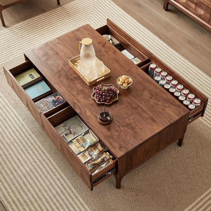 Stylish Black Walnut Wood Tea Table with Drawers – Modern Living Room Furniture hjy-5018