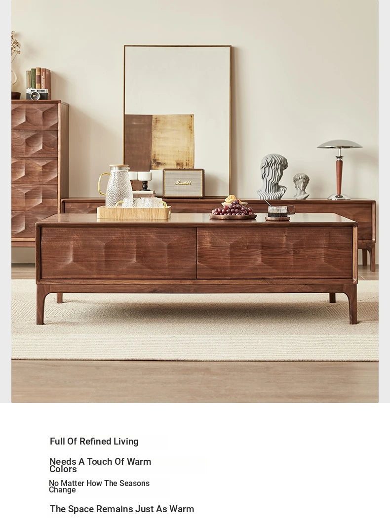 Stylish Black Walnut Wood Tea Table with Drawers – Modern Living Room Furniture hjy-5018