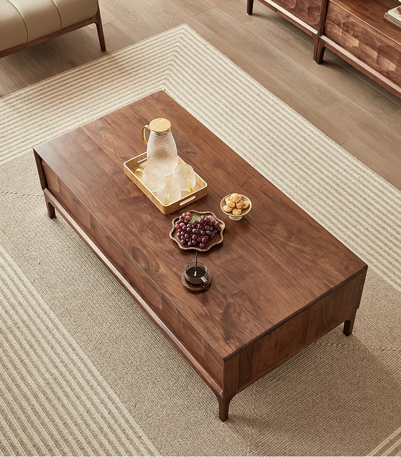 Stylish Black Walnut Wood Tea Table with Drawers – Modern Living Room Furniture hjy-5018
