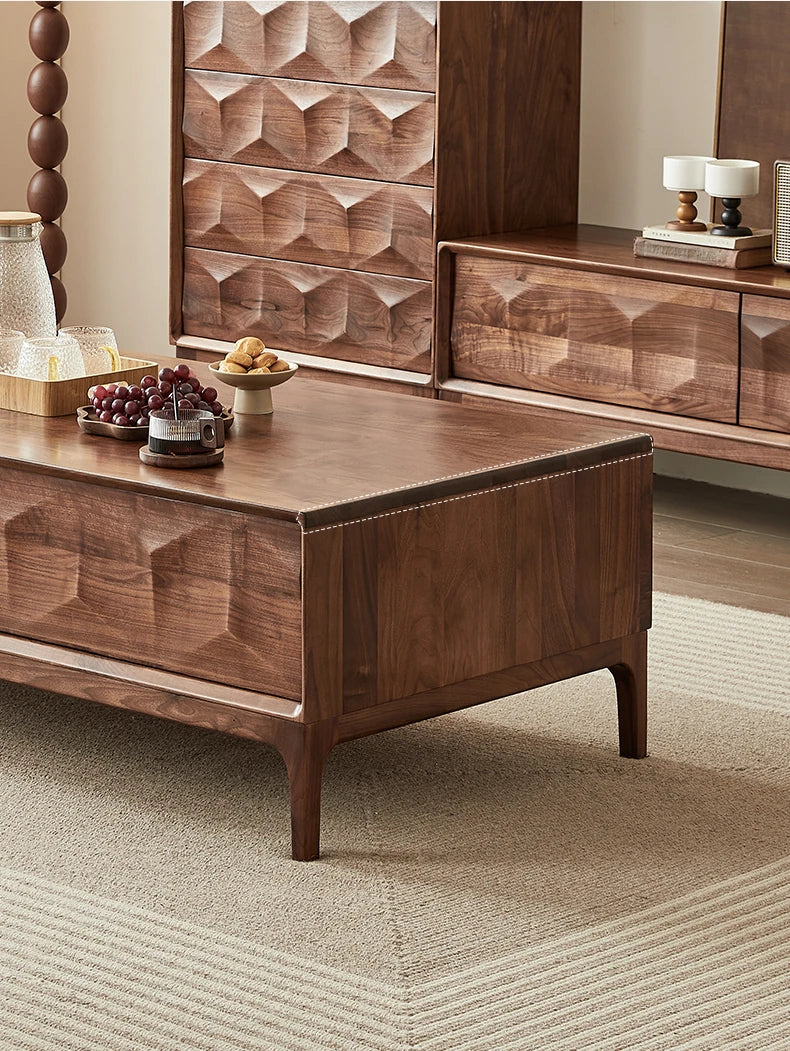 Stylish Black Walnut Wood Tea Table with Drawers – Modern Living Room Furniture hjy-5018