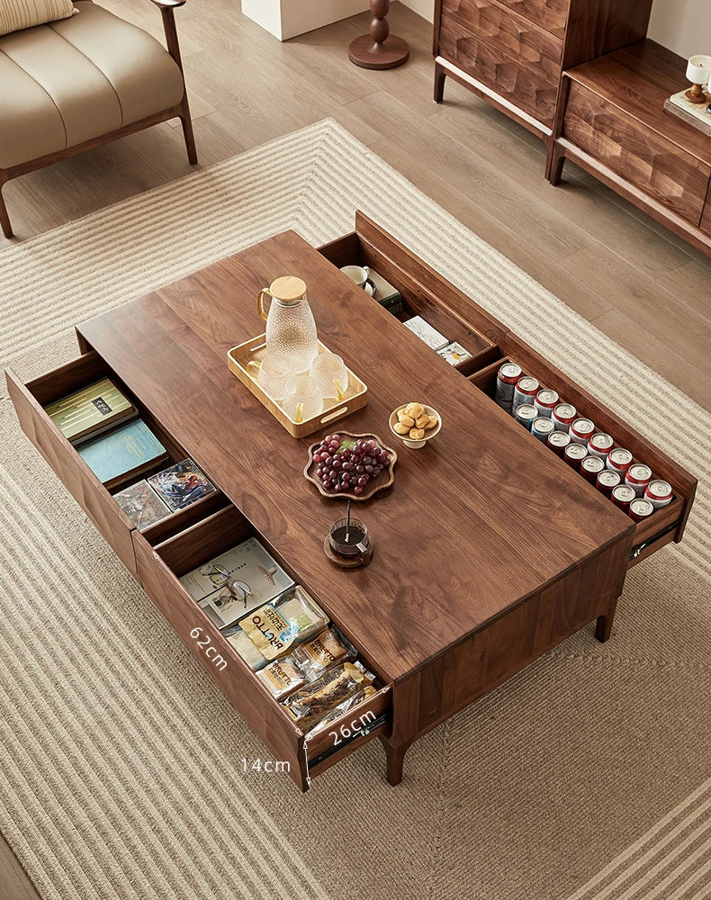 Stylish Black Walnut Wood Tea Table with Drawers – Modern Living Room Furniture hjy-5018