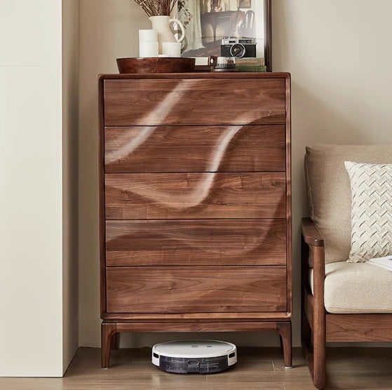 Stylish Black Walnut Wood Cabinet with Wave Design – Modern Storage Solution for Any Room hjy-5019