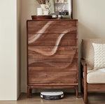 Stylish Black Walnut Wood Cabinet with Wave Design – Modern Storage Solution for Any Room hjy-5019