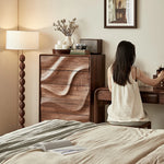 Stylish Black Walnut Wood Cabinet with Wave Design – Modern Storage Solution for Any Room hjy-5019