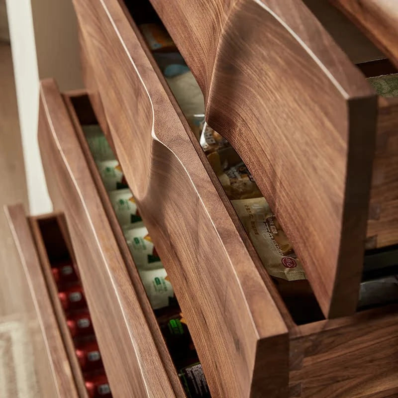 Stylish Black Walnut Wood Cabinet with Wave Design – Modern Storage Solution for Any Room hjy-5019