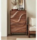 Stylish Black Walnut Wood Cabinet with Wave Design – Modern Storage Solution for Any Room hjy-5019
